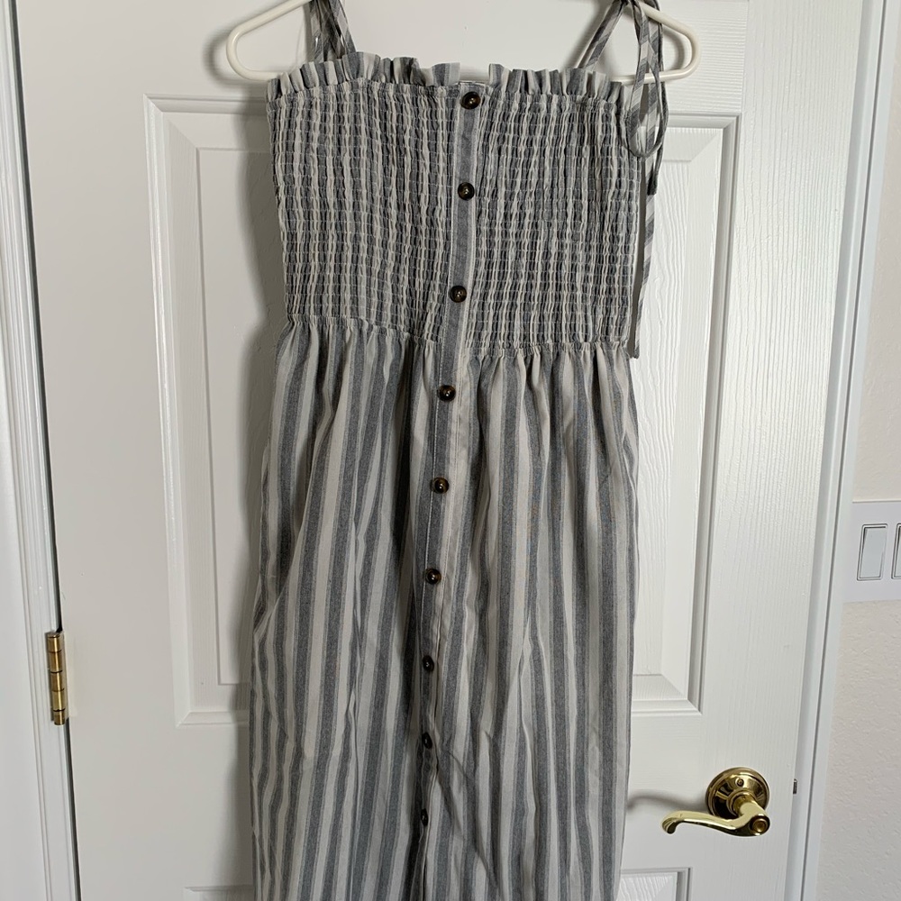 Smocked striped midi dress